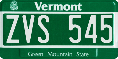 VT license plate ZVS545