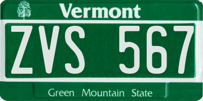VT license plate ZVS567