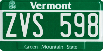 VT license plate ZVS598