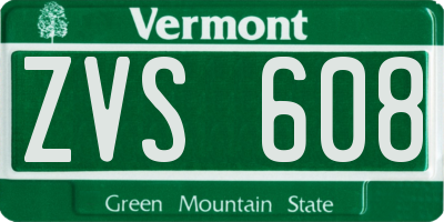 VT license plate ZVS608