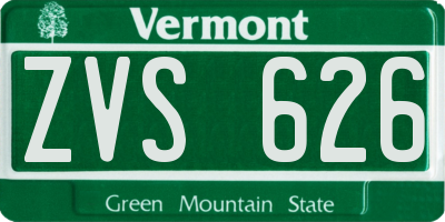 VT license plate ZVS626