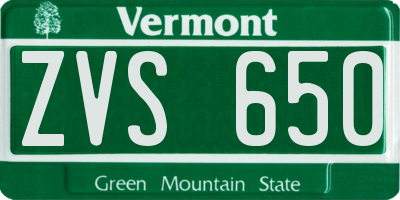 VT license plate ZVS650
