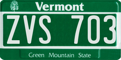 VT license plate ZVS703