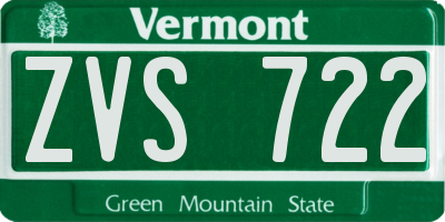 VT license plate ZVS722