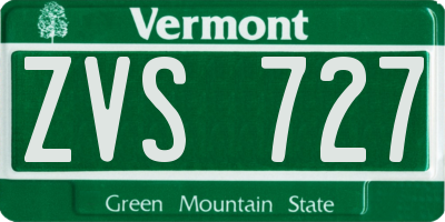 VT license plate ZVS727