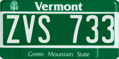 VT license plate ZVS733