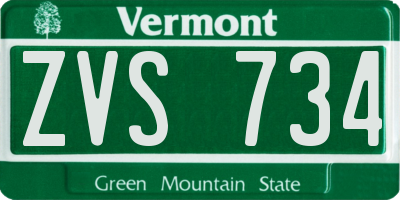 VT license plate ZVS734