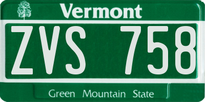 VT license plate ZVS758