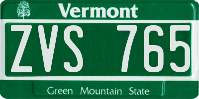 VT license plate ZVS765