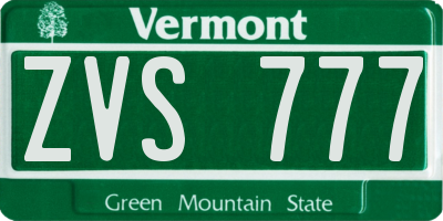 VT license plate ZVS777