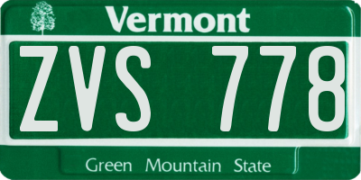 VT license plate ZVS778