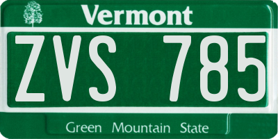 VT license plate ZVS785