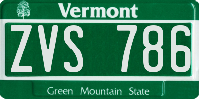 VT license plate ZVS786