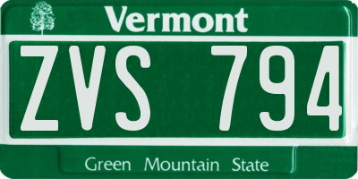 VT license plate ZVS794