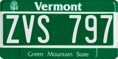 VT license plate ZVS797