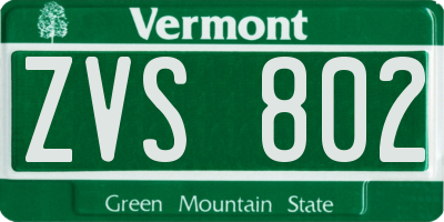 VT license plate ZVS802