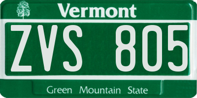 VT license plate ZVS805