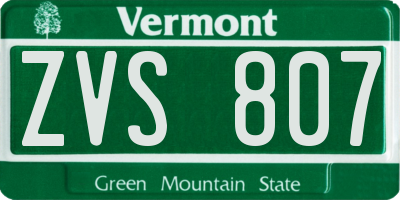 VT license plate ZVS807