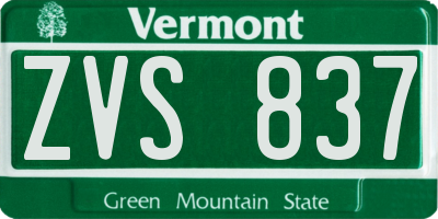 VT license plate ZVS837
