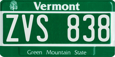 VT license plate ZVS838