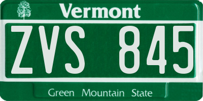 VT license plate ZVS845