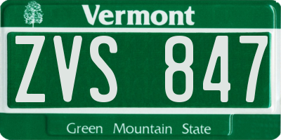 VT license plate ZVS847