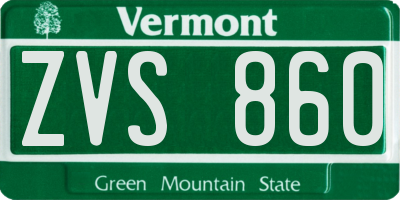 VT license plate ZVS860