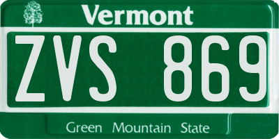 VT license plate ZVS869