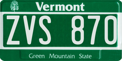 VT license plate ZVS870