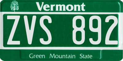 VT license plate ZVS892