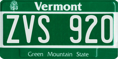 VT license plate ZVS920