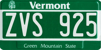 VT license plate ZVS925