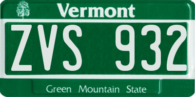 VT license plate ZVS932