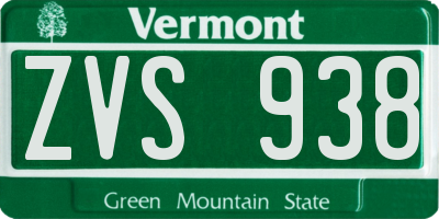 VT license plate ZVS938