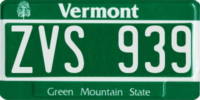 VT license plate ZVS939