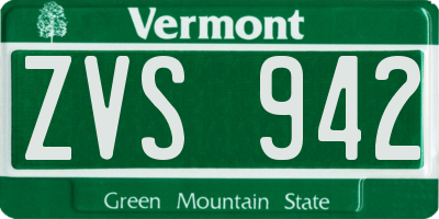 VT license plate ZVS942