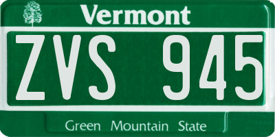 VT license plate ZVS945