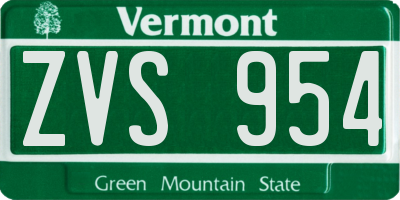 VT license plate ZVS954