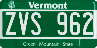 VT license plate ZVS962
