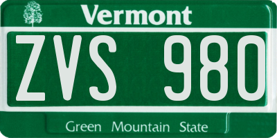 VT license plate ZVS980
