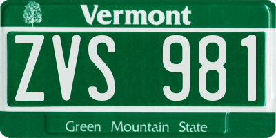 VT license plate ZVS981