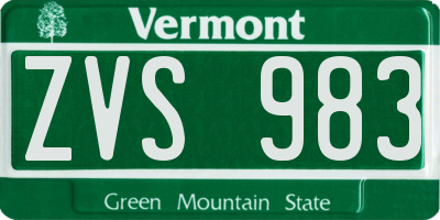 VT license plate ZVS983