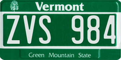 VT license plate ZVS984