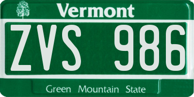 VT license plate ZVS986