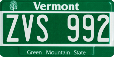 VT license plate ZVS992