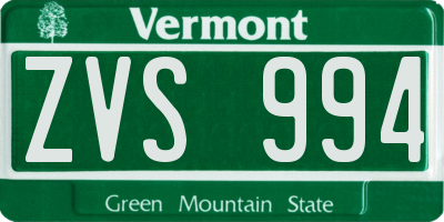 VT license plate ZVS994