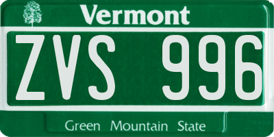 VT license plate ZVS996