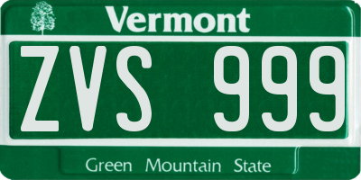 VT license plate ZVS999