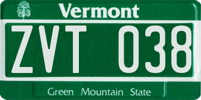 VT license plate ZVT038