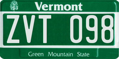 VT license plate ZVT098
